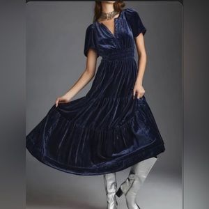 Anthropologie Somerset maxi dress navy blue velvet size medium NWT